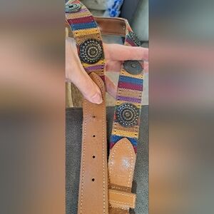 Vintage Guatemala Leather Concho Type Belt Western Boho Colorful Size Med